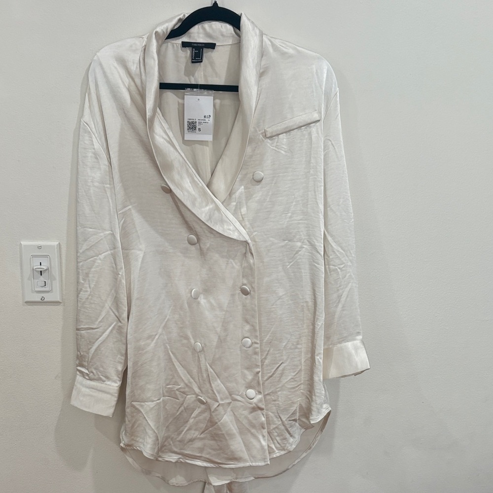 Forever 21 Cream Double-Breasted Jacket
